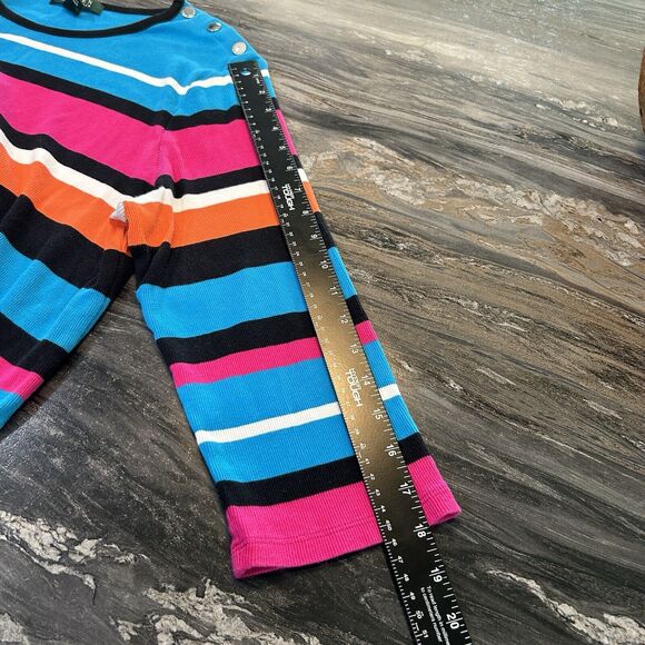 Lauren Ralph Lauren Womens Top 2X Color Block Snap Shoulder Long Sleeve Colorful - Picture 8 of 9